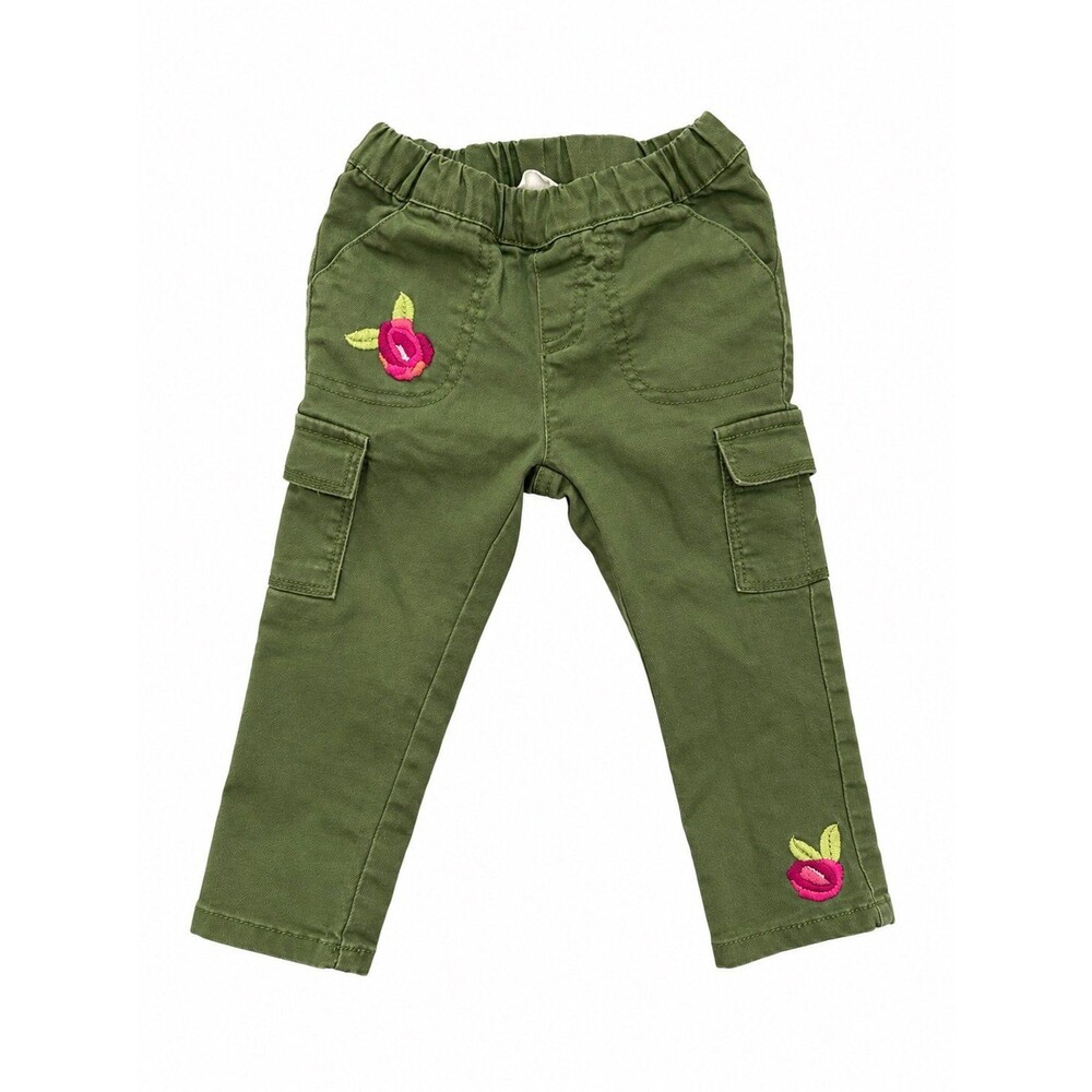 Crazy 8 Toddler Girls Olive Green Floral Embroidered Cargo Pants – 18–24M